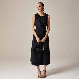 NWT!! J. CREW Hyacinth Dress Smocked Cotton Poplin Black Midi Pockets Poplin XSP